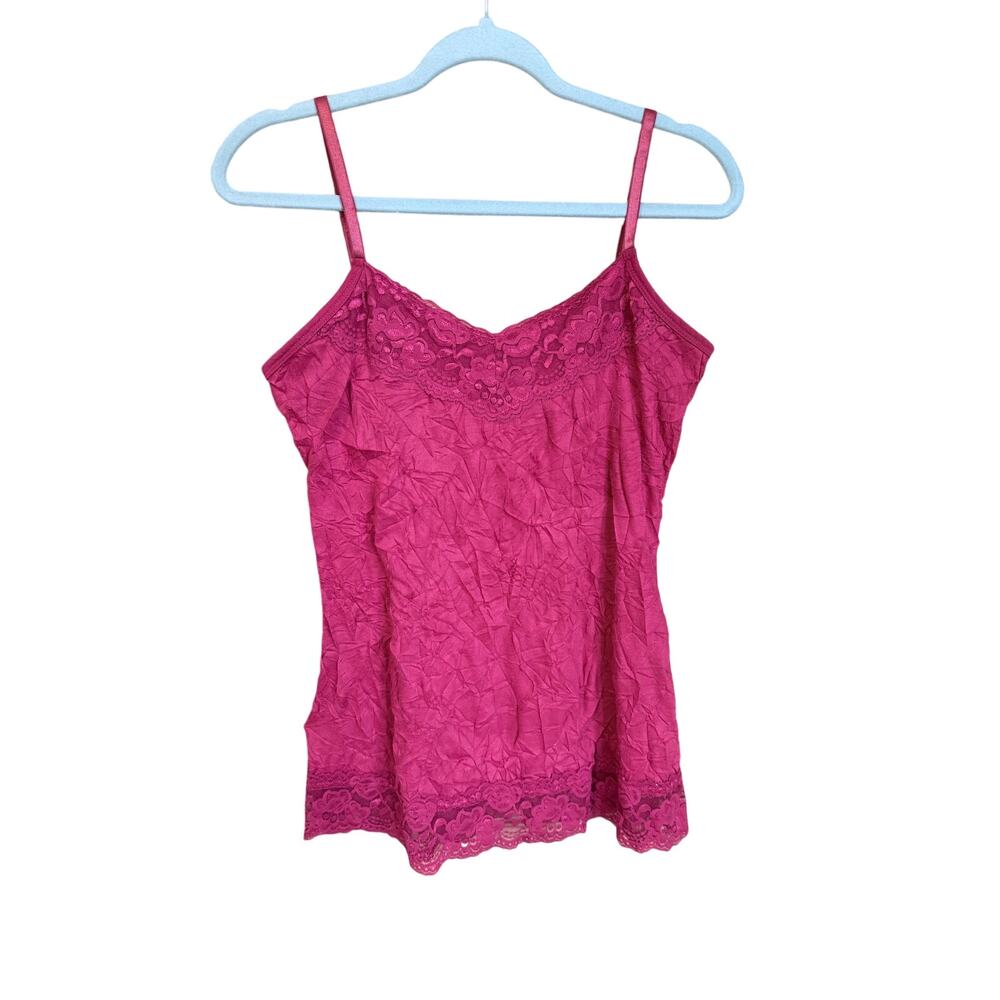 Dressbarn wine red crinkle lace trim cami camisole tank top large Y2K layering